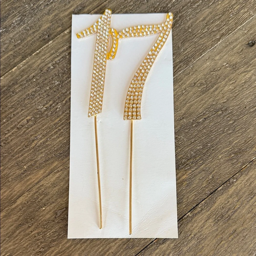 Number 17 Crystal Rhinestone Gold Cake Topper New Birthday Party